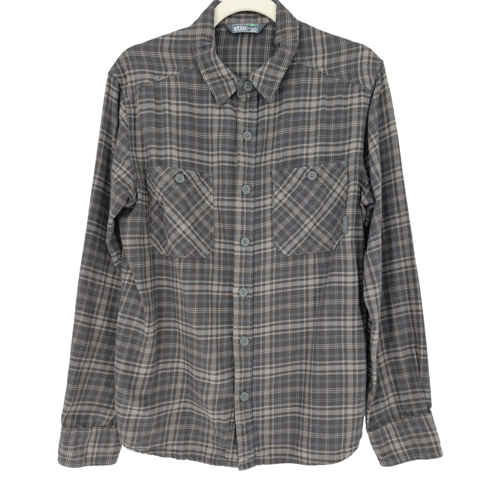 Stio Flannel Shirt Mens S Gray Plaid Organic Cotton Button Up Gorpcore Cabin